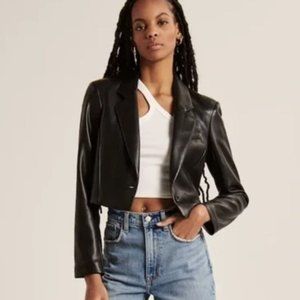 ABERCROMBIE Cropped Vegan Leather Blazer Jacket